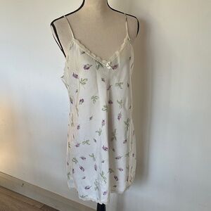 VTG Sussan White Floral Chemise Purple Green Lace Large Lingerie Slip Sleep